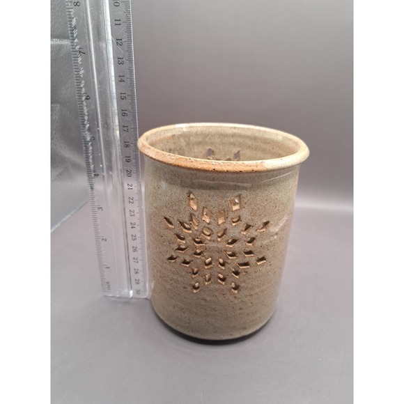 Art Pottery Brown Glazed Snowflake Candle Holder Artist Signed - Picture 16 of 16